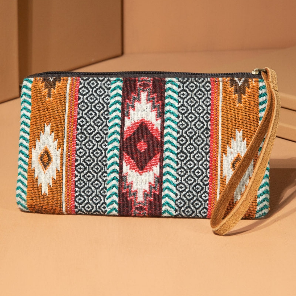 Handmade Hand Beaded Wristlet Clutch - Ethnic Inspired Design - Dyed Fine Cotton - Picture 3 of 6